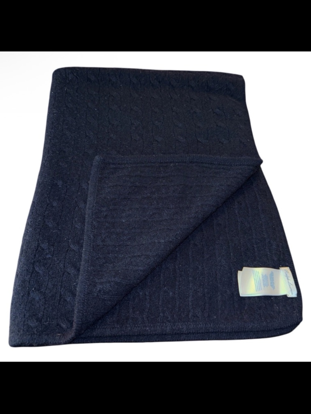 Ralph Lauren 100% Cashmere Baby Blanket Navy Blue Cable Knit 40x30